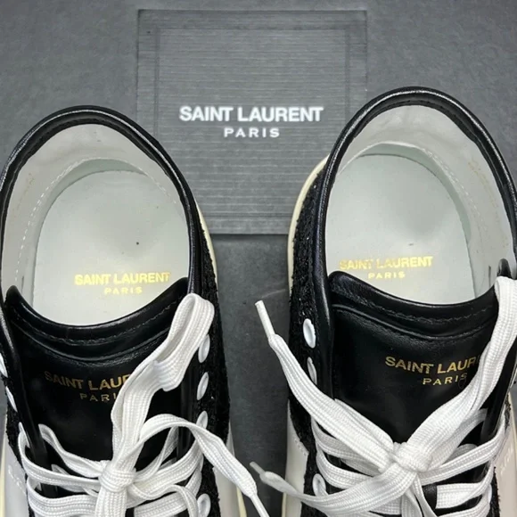 Saint Laurent Black Glittered SL/37 Court Classic Sneakers Size 8